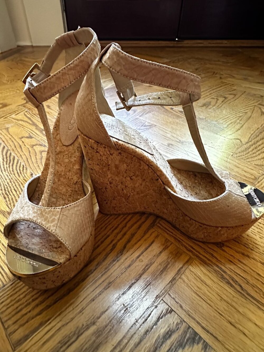 Brand New Jimmy Choo Snakeskin Cork Wedge